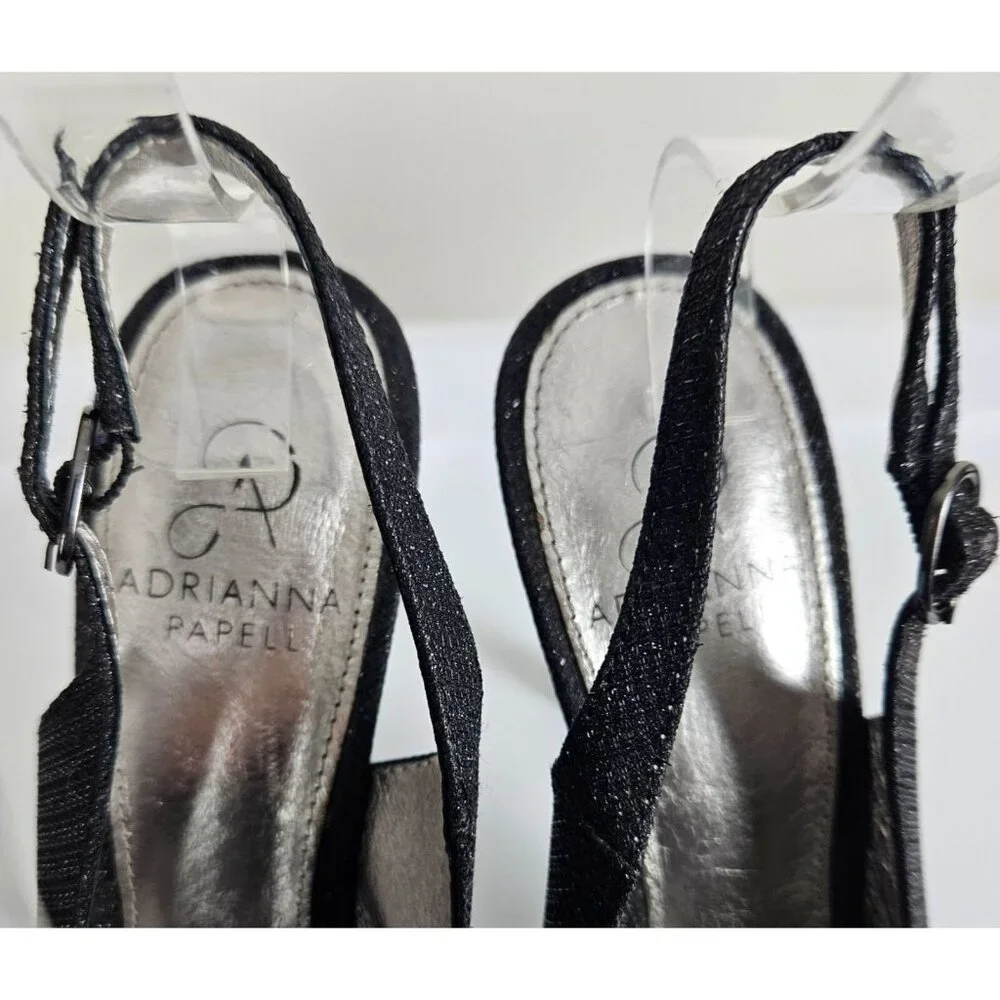 Adrianna Papell Womens Size 7 Black Glitter Peep Toe Slingback High Heels 4.5